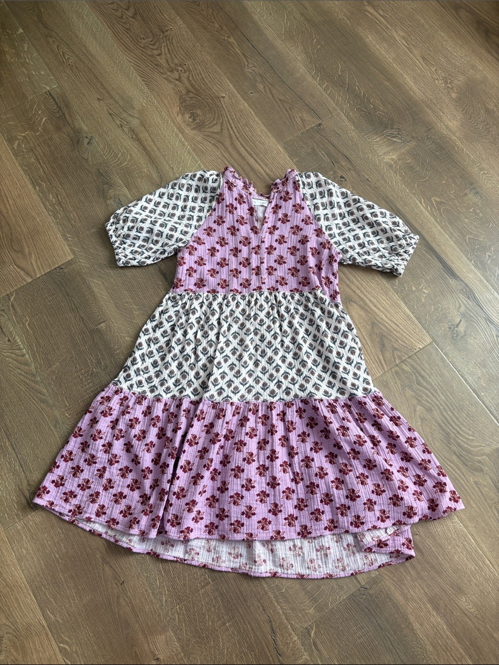 Zara Pink & White Mixed-Print Tiered Dress